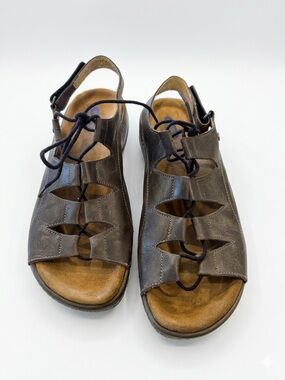 Wolky Brown Leather Lace-Up Comfort Sandals — Size 40